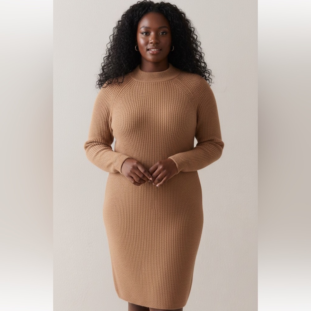Addition Elle Caramel / Brown Cowl Neck Sweater dress Old Money Classic Chic